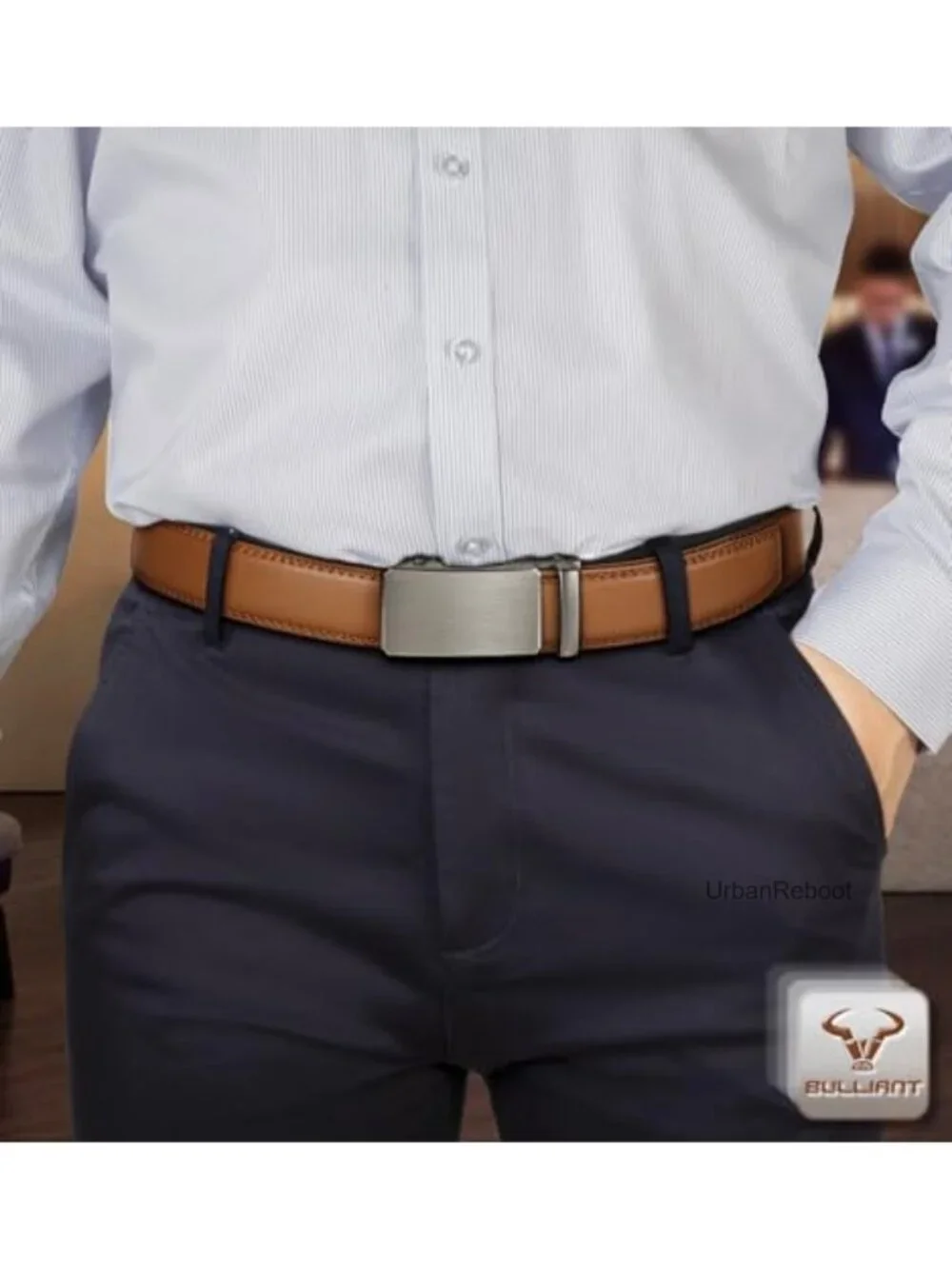 Men's Ratchet Leather Belt 2-Pack Trimmable 1 3/8